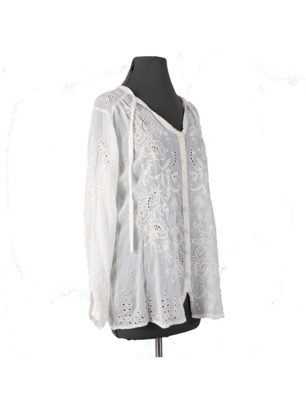 Johnny Was Top $275 Monroe Sz S White Embroidered 100% Rayon Poly Top - Picture 4 of 11